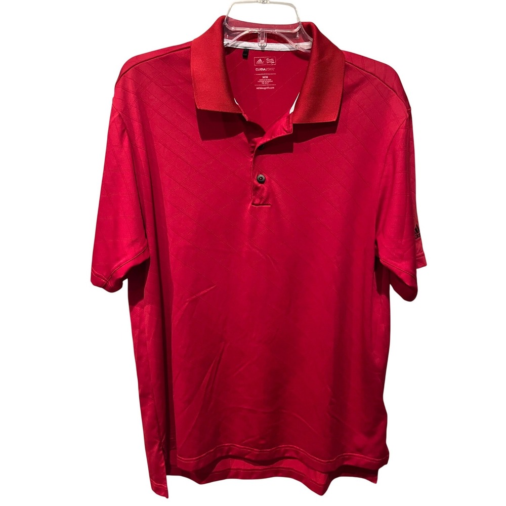 Adidas Crimson Climacool Subtle Textured Diagonal Stripe Golf Polo Shirt